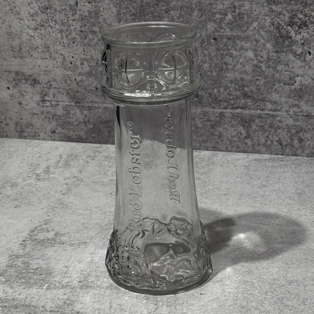 Red Lobster Lighthouse Glass Vintage Barware Clear Embossed Nautical 7.5 Inch